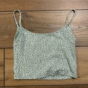 Brandy Melville Cropped Green Floral Tank